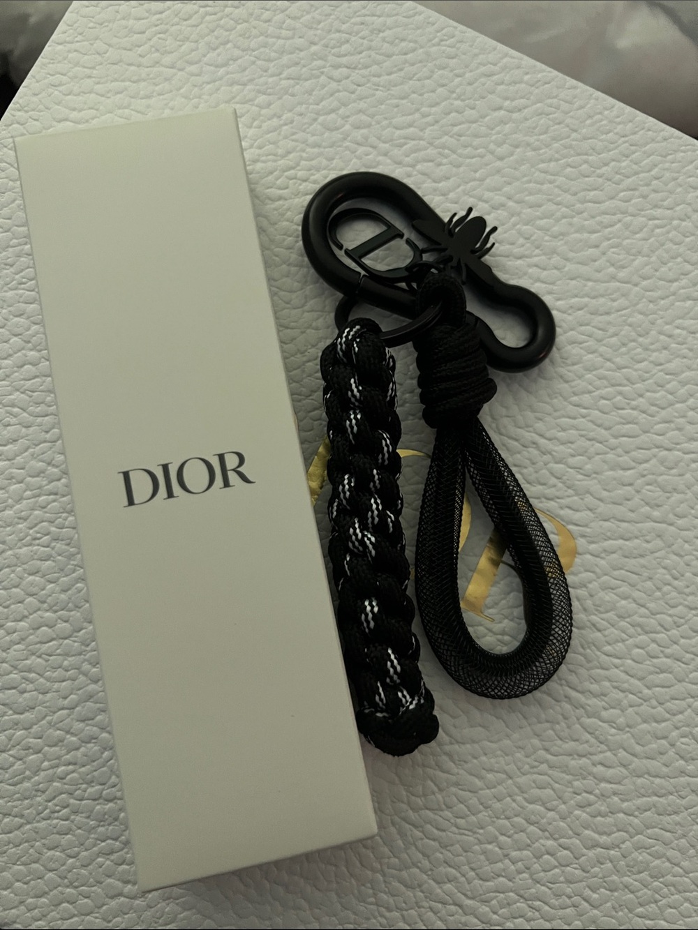 Dior Black Braided Nylon Keyring with Loop and Clip
